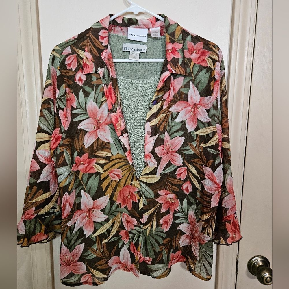 #406 Alfred Dunner Floral Sheer w Db Sage Tanktop